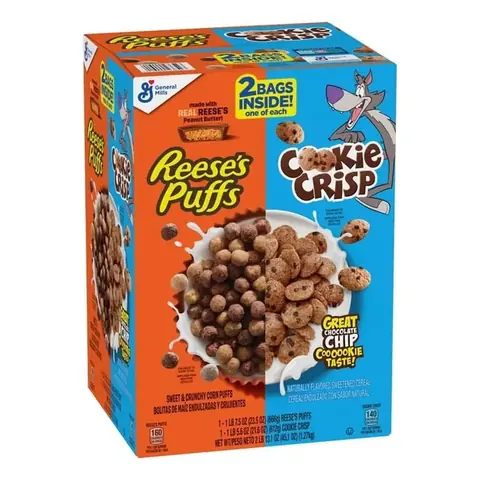 Reeses Puffs AND Cookie Crisp Cereal, 2 Bags de 45.1 OZ