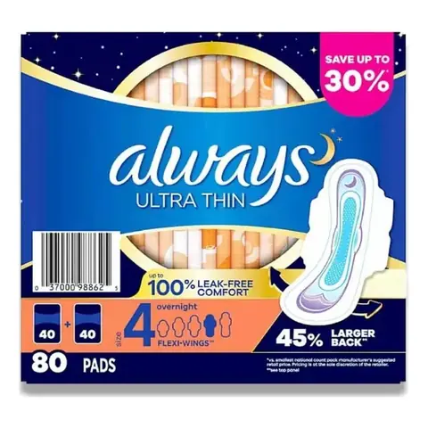 Always Ultra Thin Size 4 Nocturnas 2 Paquetes de 40 Unidades