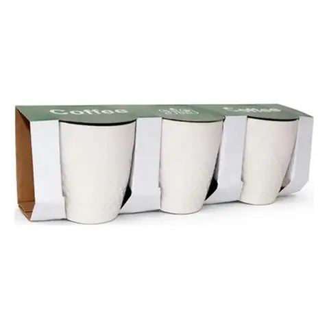 Set de 3 Tazas Texturizadas de Ceramica para Cafe Color Blanco