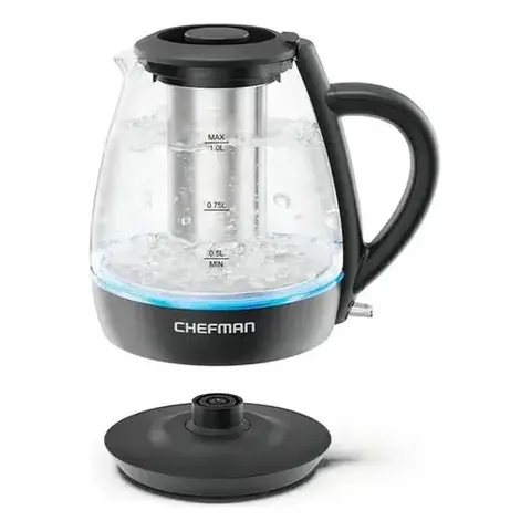 Chefman Hervidor Electrico de Vidrio Capacidad de 1 Litro Color Negro