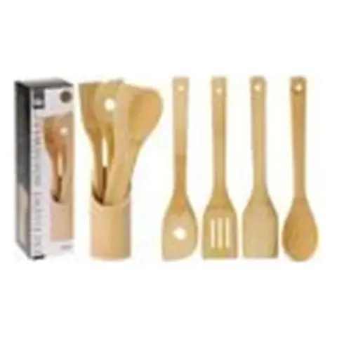Juego de Paletas para Cocina con Soporte de Bambu 5 Unidades