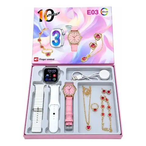 Set de Smart Watch + Reloj Analogico Y Accesorios E03