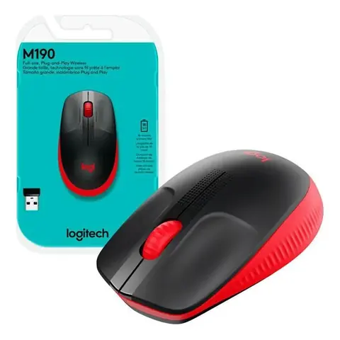 Logitech M190 Mouse Inalambrico 2.4GHZ Tamano Completo, Bateria Hasta 18 Meses. Rojo