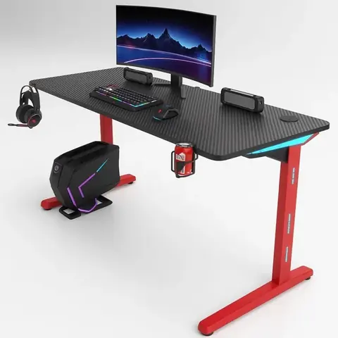 Escritorio Gamer de Fibra de Carbono Luces RGB 7 Colores USB de 5V Negro 18MM de Grosor Model T001 Black RED