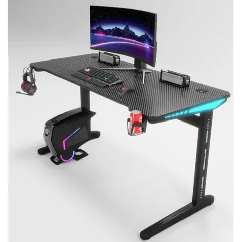 Escritorio Gamer de Fibra de Carbono Luces RGB 7 Colores USB de 5V Negro 18MM de Grosor Model T001 Black