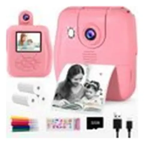 Camara Digital de Impresion Instantanea Rosada para Niñas (Incluye 3 Rollos de Papel Fotografico)