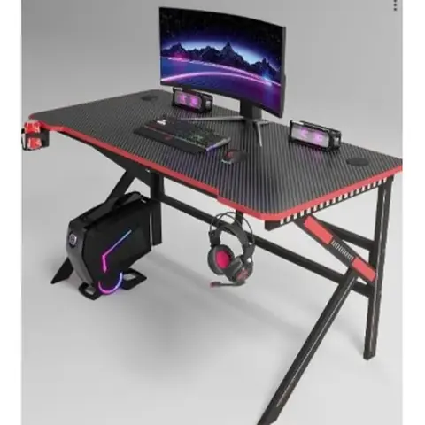 Escritorio Gamer Fibra de Carbono Luces RGB Negro con Rojo Modelo K1