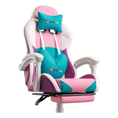 Silla Gaming Princess con Corneta Y Luces Cojin Azul 2025