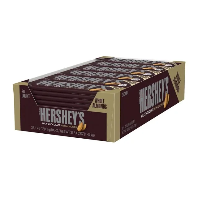 CAJA DE CHOCOLATE HERSHEY´S MILK CON ALMENDRAS 36 UNIDADES 1.47KG