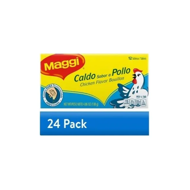 MAGGI TABLETAS DE CALDO CON SABOR A POLLO 4.86 OZ (24 UNIDADES)