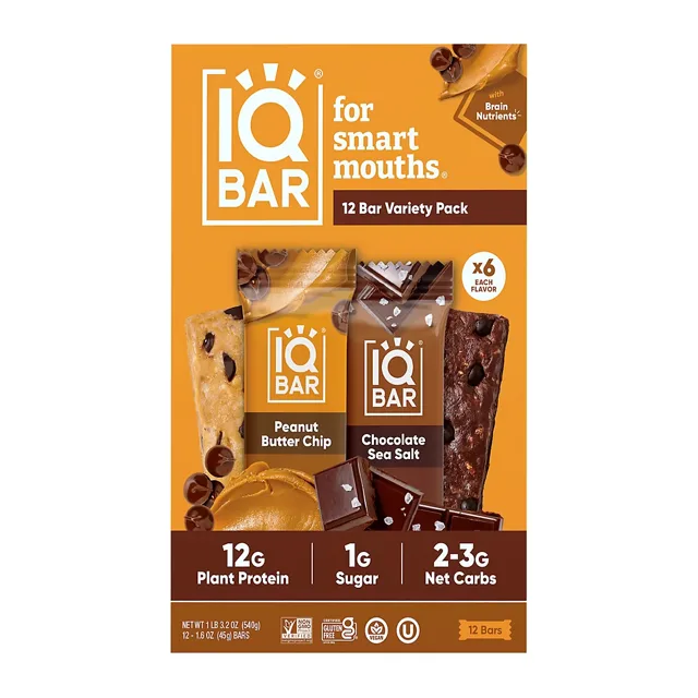 IQBAR PLANT PROTEIN BAR VARIETY PACK, 12 UNIDADES