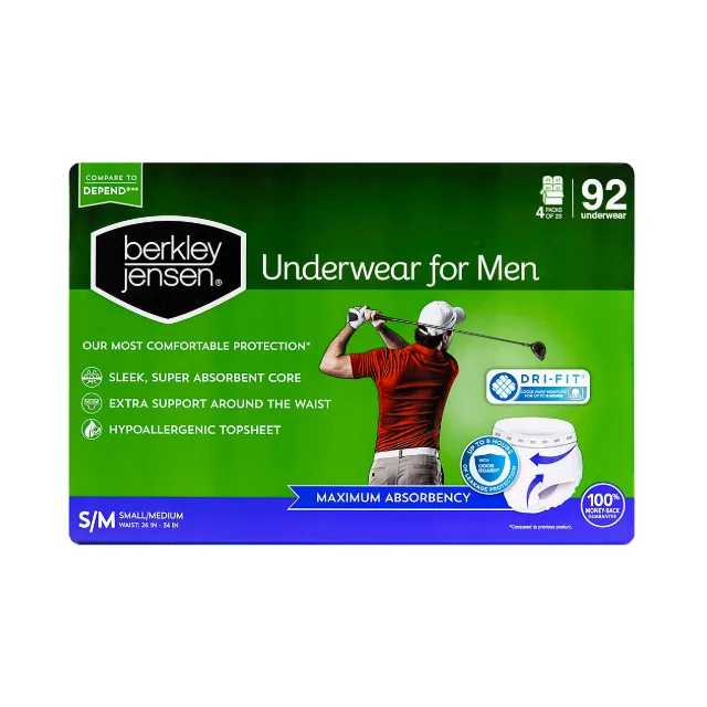 BERKLEY JENSEN UNDERWEAR ROPA INTERIOR DE INCONTINENCIA PARA HOMBRES TALLA S/M 92 UNIDADES