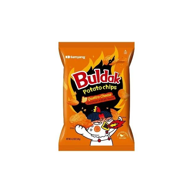 BULDAK POTATO CHIPS QUATTRO CHEESE FLAVORED, 4.23 OZ (EMPAQUE AMARILLO)